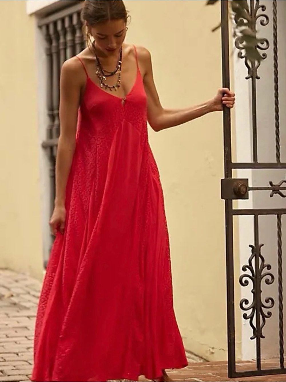Free People Red Spaghetti-Strap Maxi Dress